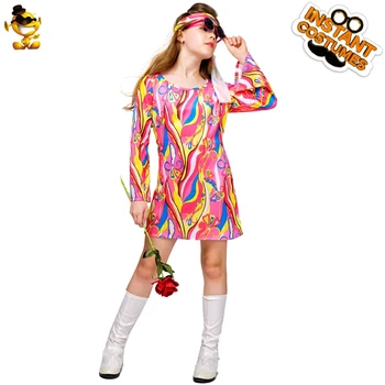 Meitene ir Hipiju Halloween Kostīmu Cosplay 60 70 Lomu Puse Ziedu Hipiju Apģērbu Modes Tērpi Bērniem, Svētku Tērpu