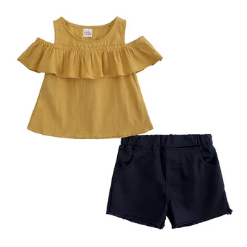 Meitene Toddler Apģērbu Komplekti Vasaras Outwear Bērnu Pie Pleca Tshirts Top Bērniem, Zīdaiņu Bikses Šorti