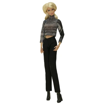 Melns Modes Lelle Drēbes Komplekts Barbie Lelles Tērpiem 1/6 Piederumi Retro Kultūraugu Top Zeķbikses, Garās Bikses Rotaļlietas Bērniem