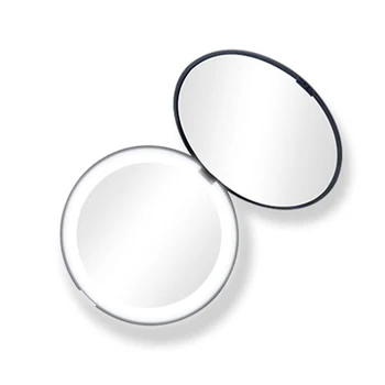 Mini Portatīvo Aplauzums Spogulis ar LED Gaismas Double Sided Nolokāmi Spoguļi 2X Palielinājumu Kārta 90mm BUTT666