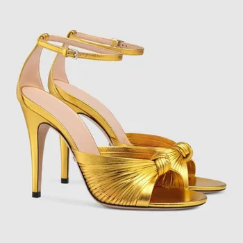 MKKHOU Modes SandalsWomen 2020. Gada Vasarā jaunu zelta peep-toe mežģīnes duncis papēdis 12cm augsts papēdis atvērt kurpes Sieviešu kurpes izmēri 34-45