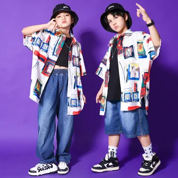 Modes Bērniem, Apģērbs Vaļīgs Krekls Džinsa Bikses Hip Hop Deju Kostīms Zēniem Mūsdienu Deju Prakses Izpildes Apģērbs Meitenēm BL9049