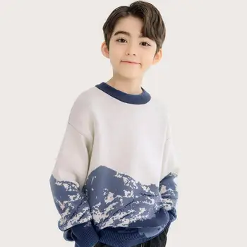 Modes Drukāt Džemperis Zēniem Rudens Ziemas Garām Piedurknēm, Mīkstu Kokvilnas Trikotāžas Džemperi Bērniem, Pusaudžiem Gadījuma Siltuma Trikotāža