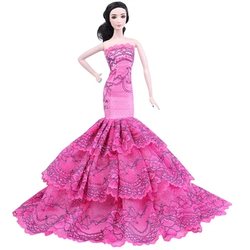 Modes Karstā Rozā Princese Sirēna Off-Plecu Apģērbu Barbie Lelle Piederumu Puse Kleita Mežģīņu zivs astei līdzīgs Vestidoes 1/6 BJD Rotaļlietas