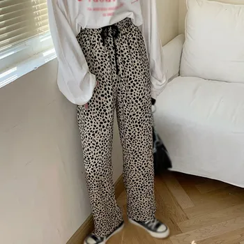 Modes Leopards Drukāt Pantalones Streetwear Ir 2021. Sievietes Augsta Vidukļa Gadījuma Bikses Sieviešu Rudenī Plaša Kāju Brīvs Bikses Karstā Pārdošanas