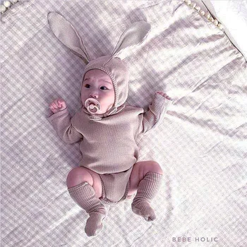 Modes Pavasara Salds Karikatūra Truša Ausis Jumpsuit Kombinezonus bērnu apģērbs kleita Kokvilnas Apģērbs jaundzimušo bērnu kostīms toddler 3-18M