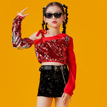 Modes Sequin Topi, Šorti Meitenēm Džeza Deja Kostīmu Cheerlead Dejas, Apģērbu Hip Hop Bērniem Posmā Valkā DNV17107
