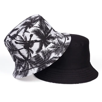 Modes vasaras kokvilnas spaiņa cepuri, kokosriekstu koku drukāt zvejnieka cepure hip hop āra ceļojumu Panama salmu cepure, saules cepure vīrieši sievietes