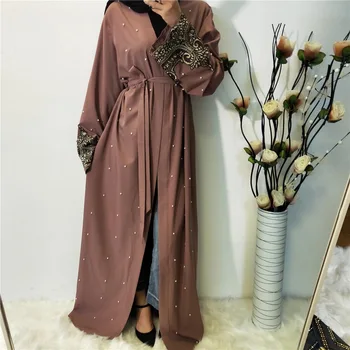 Musulmaņu Sievietes Appliques Abaya Atvērt Kimono Arābu Jilbab Biezumu Turku Dubaija Tuvajos Austrumos Ramadāna Islāma Apģērba Jaciņa Maxi Drēbes