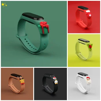 Mīksts Silikona Siksna Xiaomi Mi Grupa 6 5 Karikatūra Ziemassvētku Sērijas Sporta Nomaiņa aproce aproce mi grupa 5 6 siksniņas