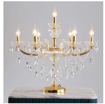 Mūsdienu Maria Theresa Kristāla Galda Gaismas Apgaismojums Mūsdienu Galda Lampa Zelta Grīdas Lampas Apgaismojums 7L D70cm H60cm AC Mājas Apdare