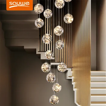 Mūsdienu spirālveida kāpnes, apgaismojums lustra ilgi lustra dzīvojamā istabā villa virtuves bēniņi stikla bumbu LED string lustra