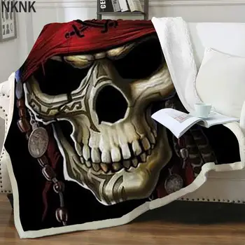 NKNK Brank Pirātu Segas Galvaskausa Gultas piederumi Mest Hip Hop 3D Drukas Gothic gultas Pārklājs gultas Sherpa Segu Dzīvnieku Vintage Taisnstūra
