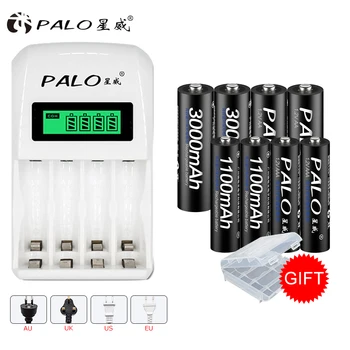 PALO 4gab AA baterijas + 4gab AAA baterijas + Smart Akumulatoru Lādētājs AA/AAA NiCd, NiMh uzlādējamās baterijas
