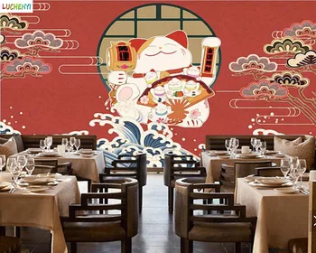 Papel de paredel kaķis ventilators Japāņu suši tapetes Japāņu virtuvi, grila restorāns sienas sienas tapetes mājas apdare