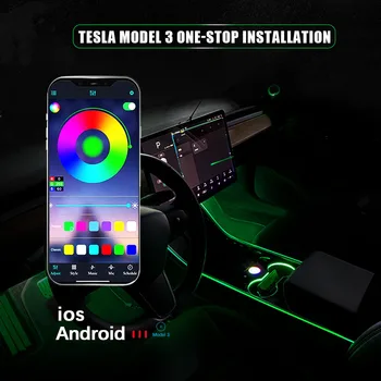 Par Tesla Model 3 2019-2021 Apkārtējās Gaismas Mobilo Tālruni App Centrālās Vadības Kontroli 24 Krāsu LED Gaismas Modificēti Auto Piederumi