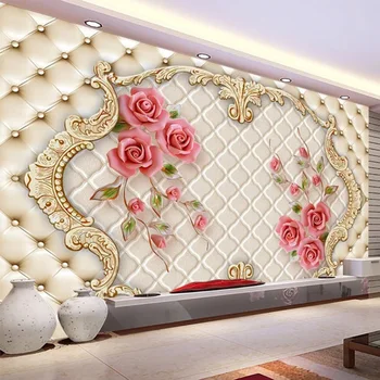 Pasūtījuma 3D sienas Sienas Eiropas Stilā 3D Stereo Rožu Ziedi Mīksta Roll Tapetes Dzīvojamā Istabā, TV Dīvāns Fona Sienas Dekori Fresco