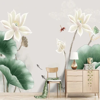 Pasūtījuma Jauna, Ķīniešu Stila Sienas Tapetes 3D Tintes Lotus Foto Modelis Dzīvojamā Istaba Mājās Guļamistaba Fona Glezna Papel De Parede