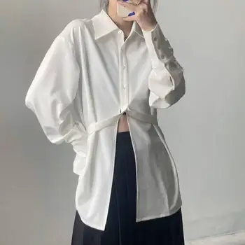 Pavasara 2022 Sieviešu Apģērbu Šifona Kreklu korejas Modes Gadījuma Balta Blūze Top Sievietes ar garām Piedurknēm Vintage T-krekls Overshirt