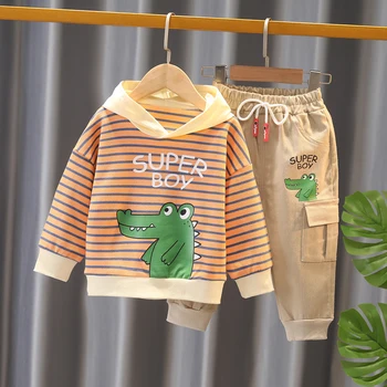 Pavasarī Baby Zēni/Meitenes Kostīms Karikatūra Krokodils Tracksuit Svītru Krekls+Bikses 2pc Bērnu apģērbi Jaundzimušajiem Tērpiem infantil Komplekti