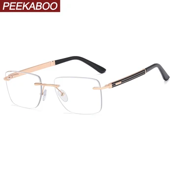 Peekaboo metāla vieglais svars laukumā brilles rāmis vīriešu, skaidrs, objektīvs modes bez apmales brilles optiskās vīriešu augstas kvalitātes dāvanu posteņiem