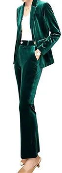 Pieguļoša Samta Biznesa Pantsuits Sievietes Tērps Zaļā Biroja Oficiālu Dāmas Darba Valkāt Žakete Apģērbs Pantsuit Pasūtījuma