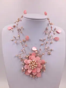 pink shell ziedu kaklarota liels modes akmens slīpētas saldūdens pērļu vairumtirdzniecības pērlītēm FPPJ