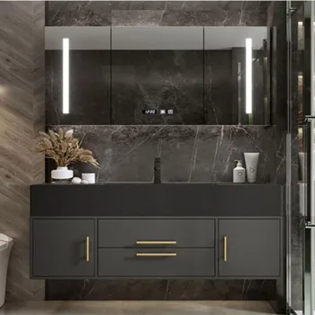 Placa de roca de lujo ligera, lavabo integrado, armario de baño, combinación moderna minimalista, juego de baño para inodoro