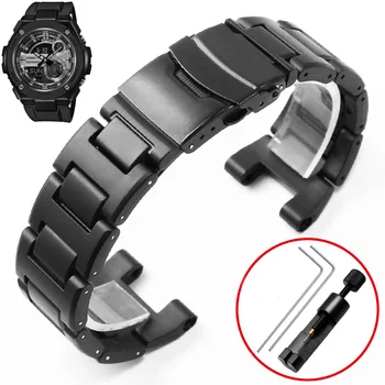 Plastmasas Tērauda Watchband Piemērots CASIO GST-B100/S120/110/W300/410 Vīriešu Silikona Skatīties Ķēdes