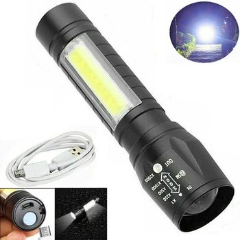 Portatīvo T6 COB LED Lukturīti Taktiskās USB Lādējamu Lāpu 3 Režīmi Ūdensizturīgs Zoomable Zibspuldzes lampas, Lukturi, Lampas Uzmanība, ņemot vērā