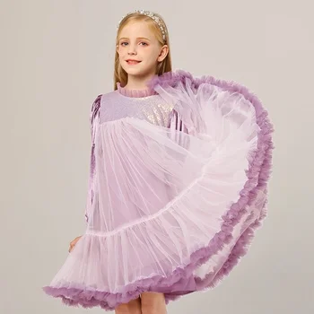 Princese Kleita Meitenēm High-end Kleitas, Rudenī Jaunu Pasaku Tutu Elsojošs garām Piedurknēm, Elegants Bērnu Kleitas Darbības Drēbes