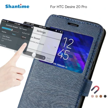PU Ādas Tālrunis Case For HTC Desire 20 Pro Flip Case For HTC Desire 20 Pro View Logu Grāmatu Gadījumā Mīksto TPU Silikona Vāciņu Atpakaļ