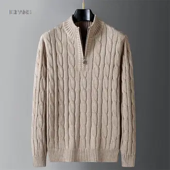 Puse Rāvējslēdzēju Augstu Uzrullētu Apkakli Džemperis Trikotāžas Džemperis Vīriešiem Ar Augstu Apkakli, Melns Haki Trikotāžas Džemperis Korejas Apģērbs Vintage Džemperis Vīriešiem 2022