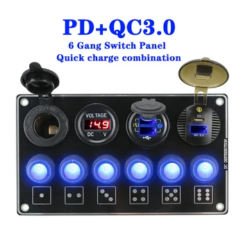QC3.0 Ātri Uzlādēt Auto Slēdzi Panelī RV Auto Jūras PD USB LED Spriegums Displejs 12/24V 6 Banda