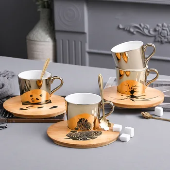 Radošā apšuvuma spoguļa atspulgs keramikas pārdomas kausa pasūtījuma tējas tase pēcpusdienas tēja kafijas tasi, kas ar plāksni