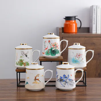 Radošās Ķīnas Tējas Tase ar Vāku un Filtru Biroja Drinkware Keramikas Roku Apgleznoti Sietiņš Teacup Mājas Kung Fu Zīmes kauss