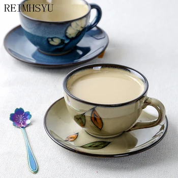 RELMHSYU Japāņu Stila Keramikas Underglaze Karājas pie Auss, Kafija Pēcpusdienas Tējas Tase Un Apakštase Tējas Komplekts Drinkware