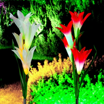 RGB Krāsu Lilija Dārza Ziedu Ūdensizturīgs, Dekoratīvs Gaismas Āra LED Saules Gaismas Saules Pagalmu, Zālienu Veranda Ceļu Nakts Gaisma