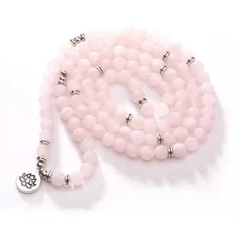 rozā 108 pērles 8mm elastīga regulēšana Lotus dzīvības koks OM Buda acs Čakra Reiki agate Onyx Jogas Aproce, kaklarota, ut4d