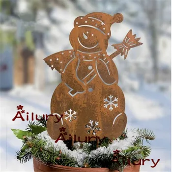 Rūsas Krāsu Cute Sniegavīrs Ziedu Ielikt,Ziemassvētku Rotājumi Eiropas Stilā Kaltas Dzelzs Vintage Dārza Puķu Pods