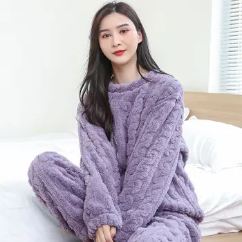 SABINAX Sieviete Ziemas Pidžamu Coral Fleece Silts Sabiezējumu Homewear Cietā Karstā Loungewear Modes korejas Sleepwear Sieviešu Apģērbs