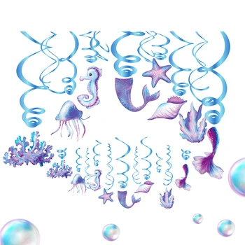 Salds Violeta Karikatūra Dzīvniekiem, Jūras Nāriņa HAPPY BIRTHDAY Party BANNER Celing Karājas Swirls Spirāles Backdrops Kāzu dekori
