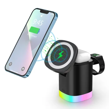 Salokāma Magnētisko Bezvadu Ātri Lādētājs Bluetooth RGB Apgaismojums LED Lampas, Nakts Gaisma iPhone 12 13 13Pro Darbvirsmas lamp Stand