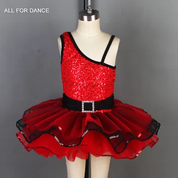 Sarkanā sequin Bodice ar melnā josla Baleta Bērns, bērnu baleta tērpi deju tutu Darbības dancewear tutu