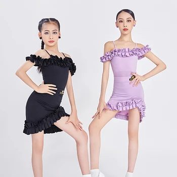 Savirmot bez Piedurknēm latīņamerikas Deju Kleita Meitenēm Balles Deju Konkurss Kleitu Bērniem latīņamerikas Deju Apģērbu Prakses Valkāt SL7715
