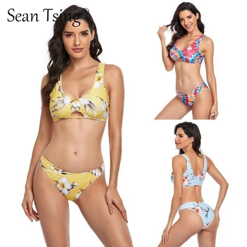 Sean Tsing® Divi Gabali Brazīlijas Bikini Digitālās Drukas Peldkostīmi T-atpakaļ Peldkostīms Sievietēm Sexy Biquini S-XL