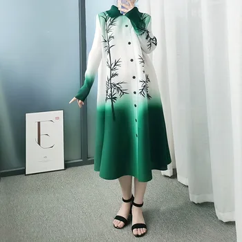 Sieviešu Gara Kleita for4 sezonas Miyak reizes Modes lielo izmēru Ķīniešu stilā gradientu, krāsu vienu-krūšu uzrakt mētelis