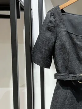 Sieviešu Kleita Hem Kroku Laukumā Apkakles Tvīda Īsām piedurknēm Vērtnes Elegants 2022 Rudens Mini Drēbes Dāmām