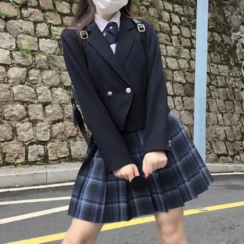 Sieviešu Rudens Ziemas JK Uzvalka Augsta Vidukļa Japāna Skolā Vienotu Īstermiņa Dizaina Vienu Krūtīm, Žakete Mētelis Top Outwear Drēbes