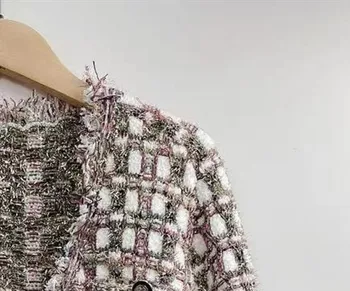 Sieviešu Tvīda Pušķis Džemperis ar V-veida kakla Pleds Vienu Krūtīm Ir 2021. Jaunu Adīt Jakas Outwear